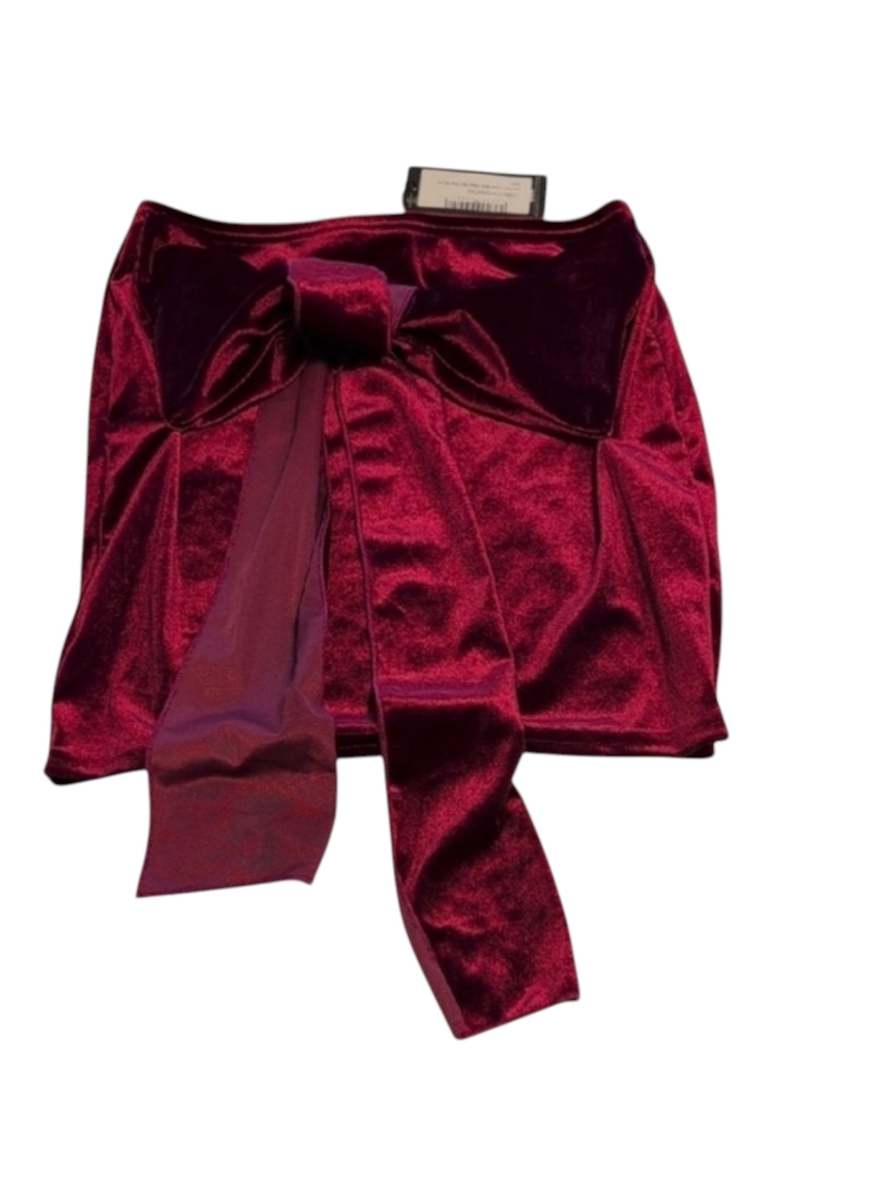 PrettyLittleThing Velvet Burgundy Bow Detail Mini Skirt US4/UK8